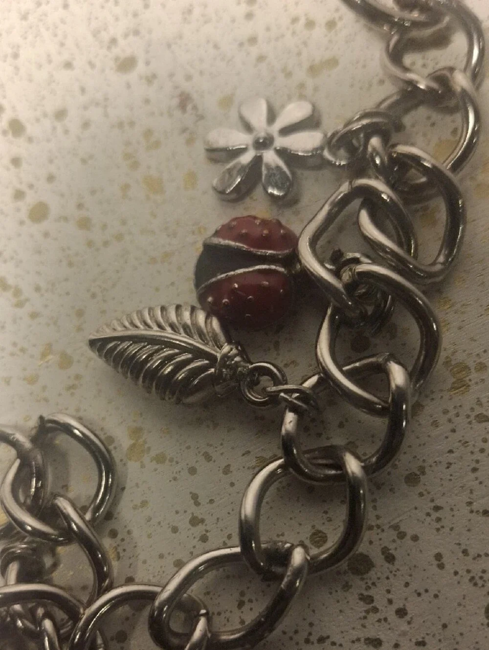 Silver Bracelet/Purse Charm with Red Cherry and Green Leaf Charms